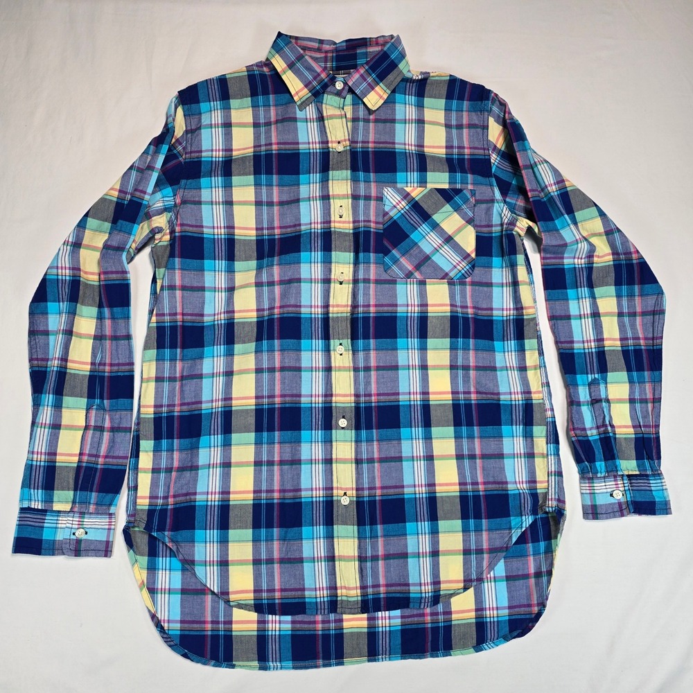 Denim & Supply Ralph Lauren Boyfriend Plaid Shirt Blue Yellow Pink Cotton Medium